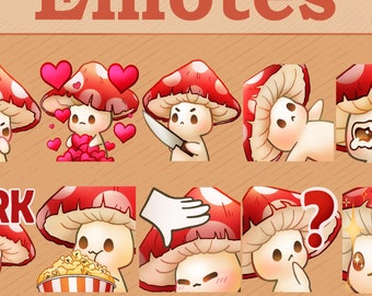 MUSHROOM EMOTES (10) | Twitch | Discord | YouTube | Kick | Streaming |  Cute Kawaii Chibi Mushroom Emoji Emote Pack