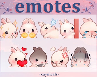 BUNNY EMOTES (9) | Twitch | Discord | YouTube | Streaming | Cute Kawaii Chibi rabbits Emoji Emote Pack