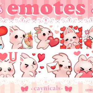 VALENTINE'S BUNNY EMOTES (9) | Valentine | Love | Twitch | Discord | YouTube | Kick | Streaming | Cute Kawaii Chibi Rabbit Emoji Emote Pack