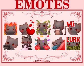 BLACK CAT EMOTES (10) | Twitch | Discord | YouTube | Streaming | Cute Kawaii Chibi Kitty Emoji Emote Pack