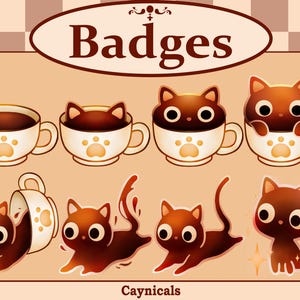 コーヒー猫バッジ (8) | Twitch | Discord | Kick | ストリーミング | サブビットバッジ | かわいいかわいい絵文字エモートキティパック