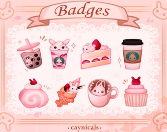 BUNNY CAFE BADGES (8) | Twitch | Discord | Streaming | Sub Bits Badge | Cute Kawaii Emoji Emote rabbit Pack