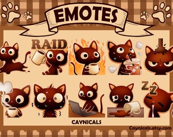 COFFEE CAT EMOTES (10) | Twitch | Discord | YouTube | Streaming | Cute Kawaii Chibi Kitty Emoji Emote Pack