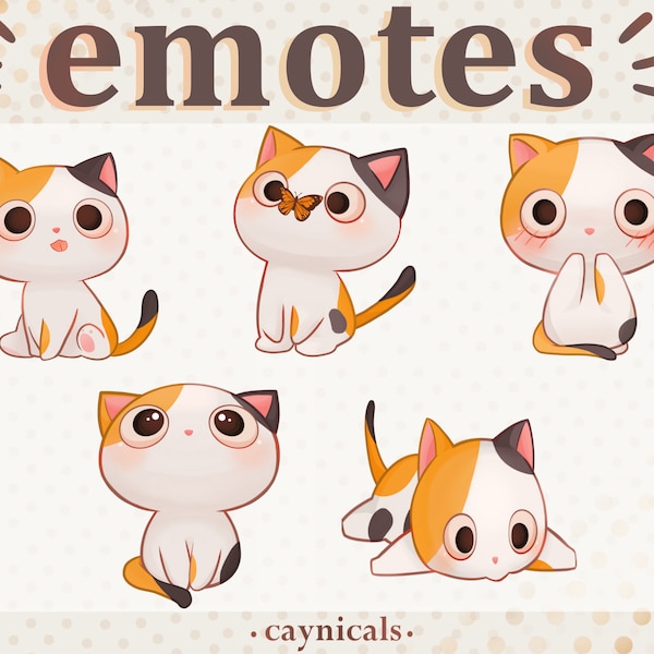 CALICO CAT EMOTES (5) | Twitch | Discord | YouTube | Streaming | Cute Kawaii Chibi Kitty Emoji Emote Pack