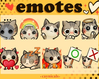 GRAY CAT EMOTES (10) | Twitch | Discord | YouTube | Streaming |  Cute Kawaii Chibi Kitty Emoji Emote Pack