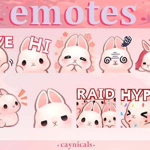 BUNNY EMOTES Set II (9) | Twitch | Discord | YouTube | Streaming | Cute Kawaii Chibi rabbits Emoji Emote Pack