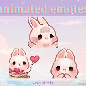 ANIMATED BUNNY EMOTES (3) | Twitch | Discord | YouTube | Kick | Streaming |  Cute Kawaii Chibi Rabbit Emoji Emote Pack