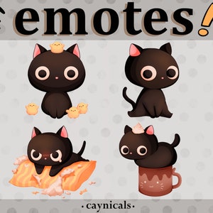 BLACK CAT EMOTES (4) | Twitch | Discord | YouTube | Streaming |  Cute Kawaii Chibi Kitty Emoji Emote Pack