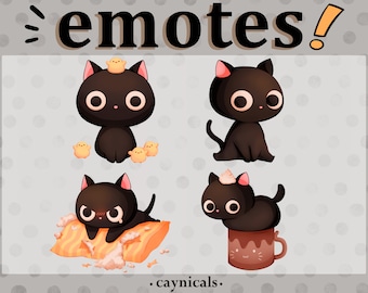 BLACK CAT EMOTES (4) | Twitch | Discord | YouTube | Streaming |  Cute Kawaii Chibi Kitty Emoji Emote Pack