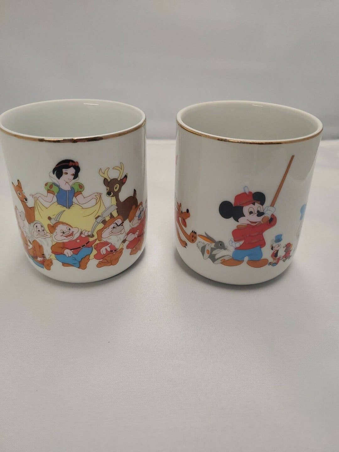2 Vintage Disney Gold Rim Coffee MUGS Mickeys Parade & Snow Etsy