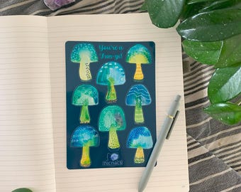 Mushroom Sticker Sheet: Watercolor Fungi - 5x7 Inch