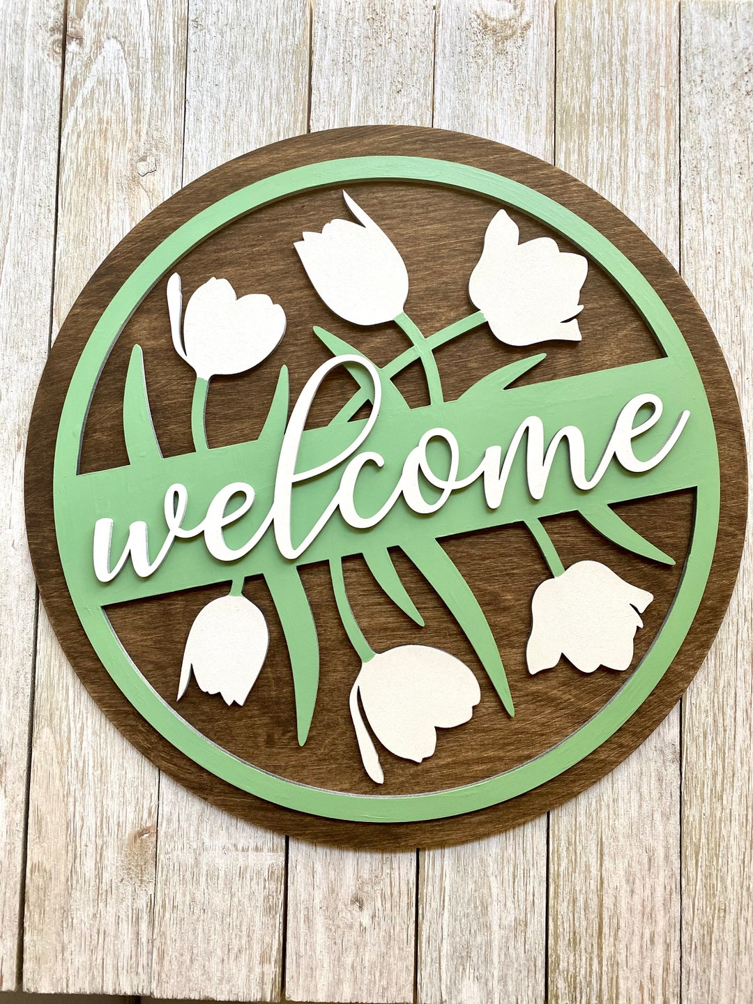 Welcome Rustic Wooden Round Sign, Handcrafted for You Home, Display for ...