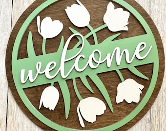 Welcome rustic wooden round sign, handcrafted for you home, display for entrance