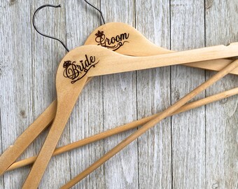 Handmade Laser Engraved Bride & Groom wood hanger – Perfect Wedding Keepsake