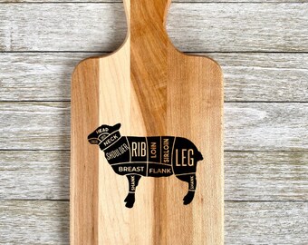 Lamb cuts - cutting charcuterie board, display for kitchen, perfect gift for the foodie or chef in your life,