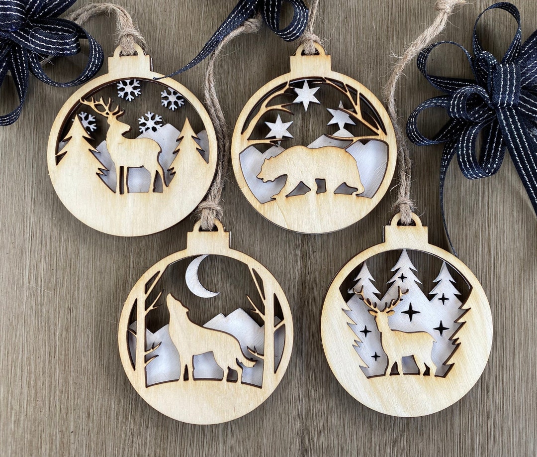 Handmade Woodland Animals Ornament Laser Cut Wooden Etsy