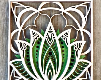 Layered Lotus Beauty, Handcrafted Wooden Decor for a Rustic and Modern Home, tranquility piece for calm space, Gift for