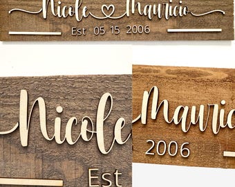 Handcrafted Custom Wooden Name Sign, Personalized and Made to Order, handmade lettering natural birch colour, engagement/wedding couple gift