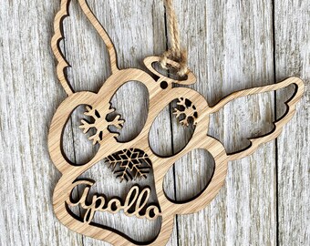 Memorial for your pet, wood ornament, dog or cat angel, pet paw, personalized, best friend, paw wings, halo, custom made for the holidays