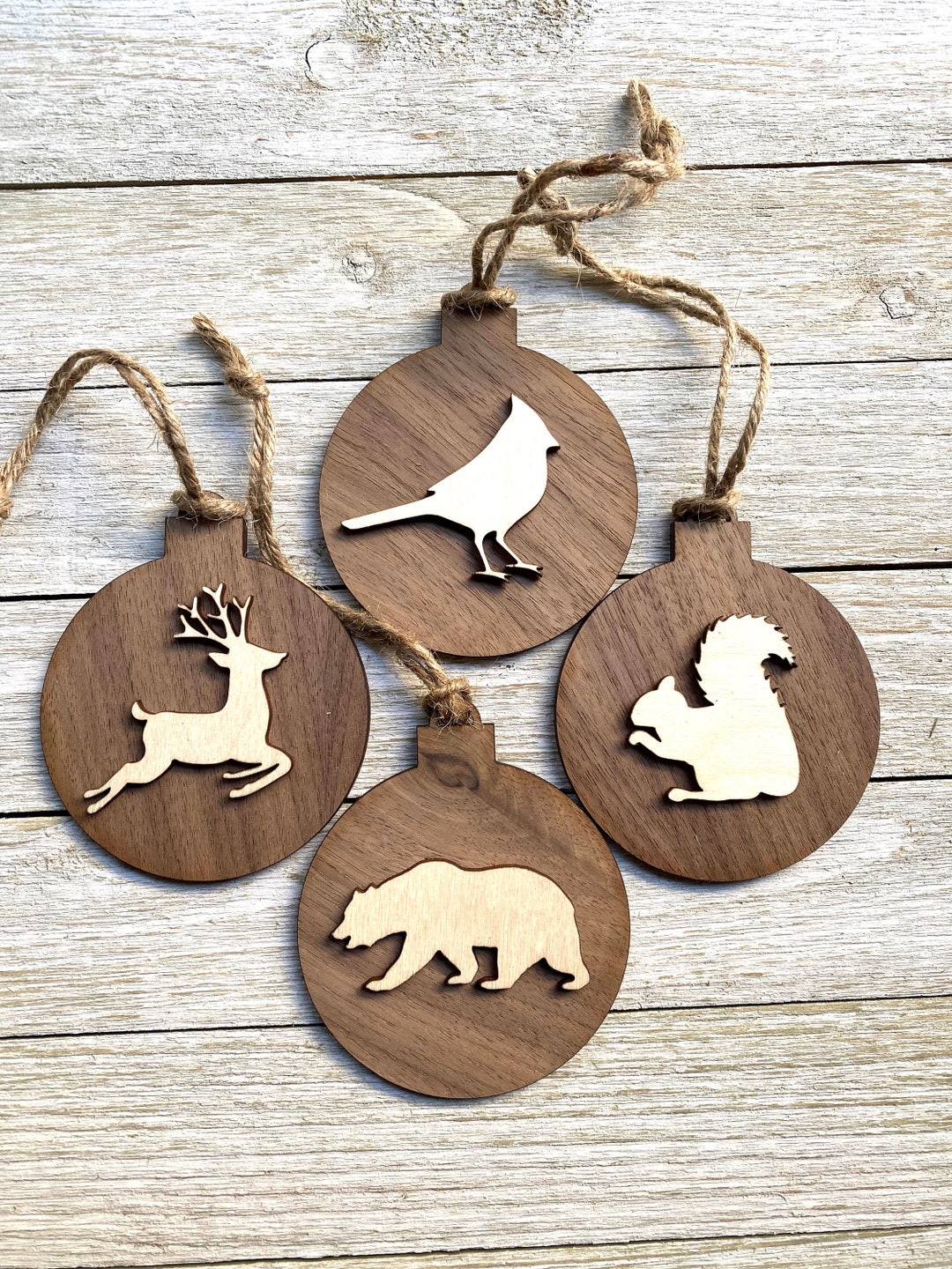 Woodland Animals Ornament, Laser Cut Wooden Ornaments / Tags, Natural