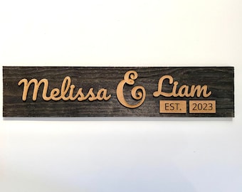 Handcrafted Custom Wooden Name Sign, Personalized and Made to Order, handmade lettering, engagement/wedding/couple gift
