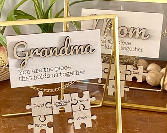 Personalized Gold frame for Grandma or Nana, or Abuela, gift, engraved names, meaningful holiday gift for grandma, family puzzle pieces