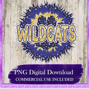 Wildcats PNG, Sports, Blue & Gold Tie Dye, Sublimation, DtG Printing