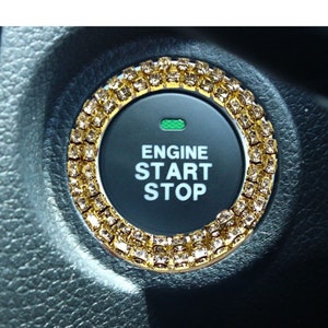 Car Bling Ring Emblem for Women, Crystal Start Stop Button Cover, Sparkly Car Interior Accessory, Cute Auto Decor Gift