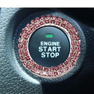 Car Bling Ring Emblem for Women, Crystal Start Stop Button Cover, Sparkly Car Interior Accessory, Cute Auto Decor Gift