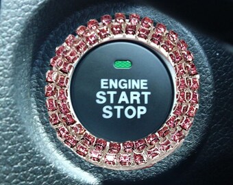 Car Bling Ring Emblem for Women, Crystal Start Stop Button Cover, Sparkly Car Interior Accessory, Cute Auto Decor Gift