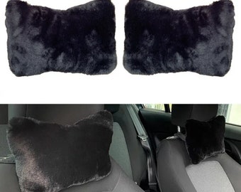 2pcs Plush Car Neck Pillow Set, Soft Orthopedic Travel Cushion for Women, Fluffy Car Accessories, Cozy Girly Car Decor Gift