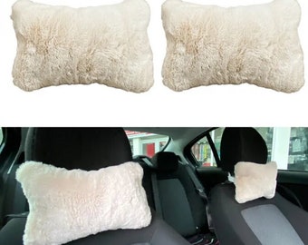 2pcs Plush Car Neck Pillow Set, Soft Orthopedic Travel Cushion for Women, Fluffy Car Accessories, Cozy Girly Car Decor Gift