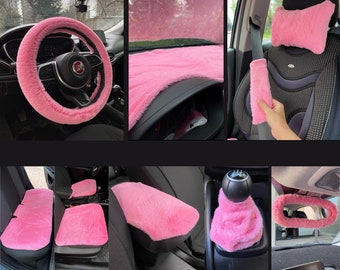 Pink Faux Fur Furry Car Seat Covers, Women Car Accessories, car seat covers, pink car accessories, Car Decor Women, Women Car Accessories
