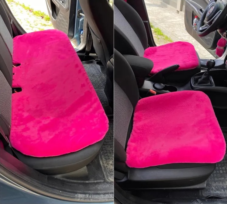 Pink Faux Fur Furry Car Seat Covers, Women Car Accessories, Car Decor