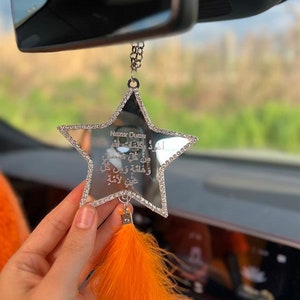Pink Ayatul Kursi Star Car Charm, Islamic Rearview Mirror Decor, Spiritual Bling Car Accessory