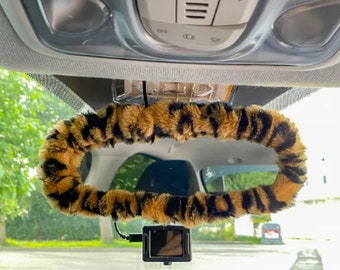 Leopard Rear View Mirror Cover, Fuzzy Car Accessories, Cute Car Decor for Women, Plush Mirror Cover, Car Interior Accessories