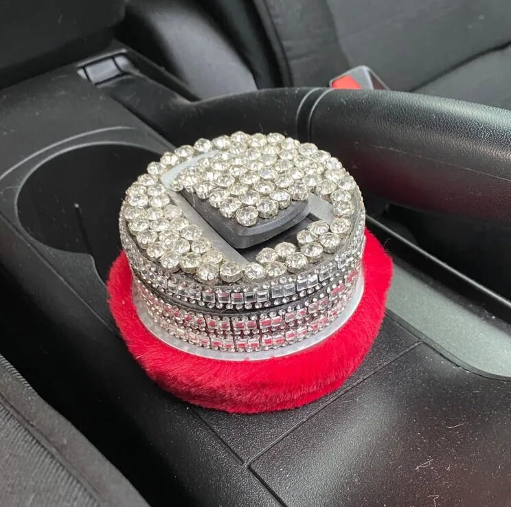 Bling Rhinestone Portable Car Ashtray Cup with Cigarette Holder