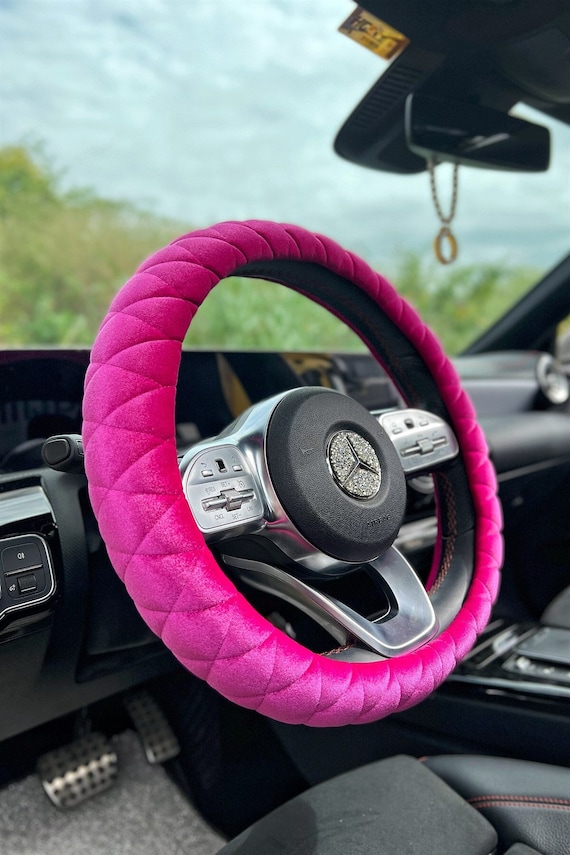 Couvre-volant de voiture en velours rose pour femmes Accessoires