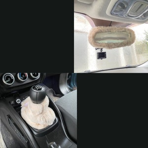 Fuzzy Car Accessories, Gear Shift Knob Cover, Rear View Mirror Cover, Accessories Set, Car rear view mirror, Handbrake Cover