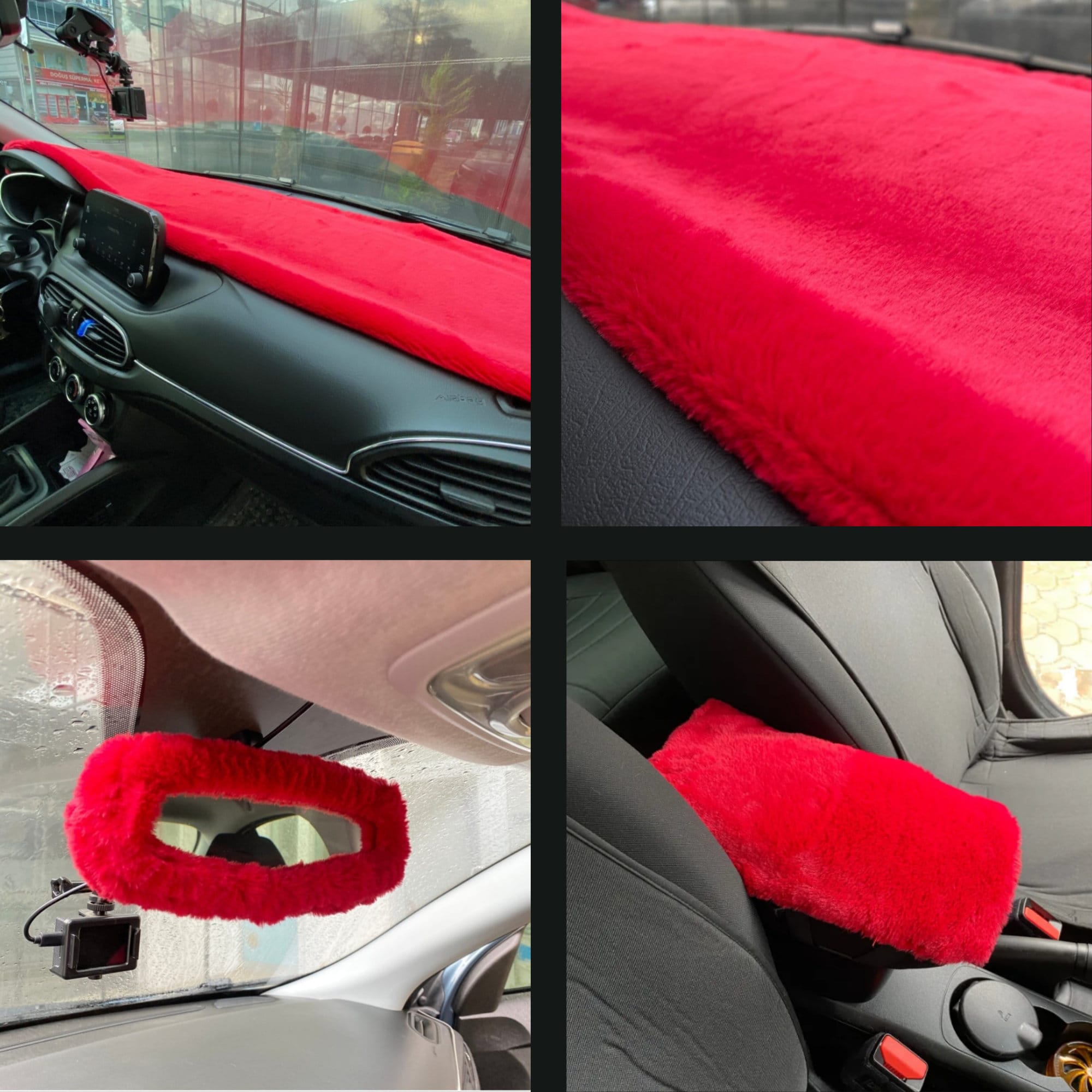 Red fluffy seat covers discount