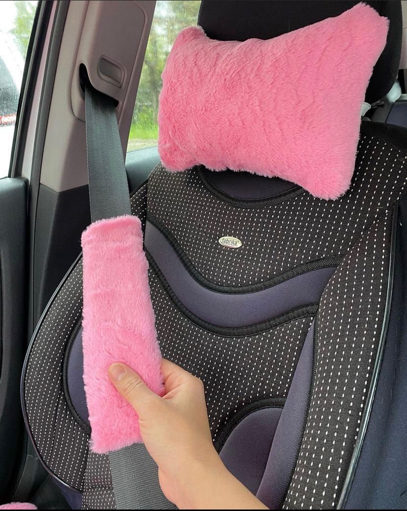 Pink Faux Fur Furry Car Seat Covers, Women Car Accessories, Car Decor