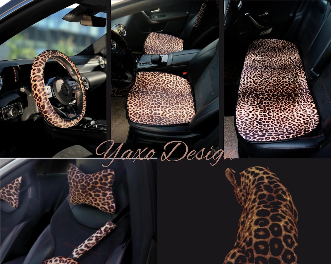 Leopard Print Car Accessory Set | Cheetah Steering Wheel Cover & Seat ...