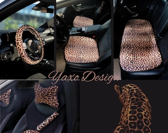 Autoaccessoireset met luipaardprint | Cheetah-stuurhoes en stoelhoezen | Auto-interieurset met dierenprint | Trendy autodecor