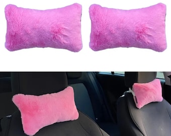 2pcs Plush Car Neck Pillow Set, Soft Orthopedic Travel Cushion for Women, Fluffy Car Accessories, Cozy Girly Car Decor Gift