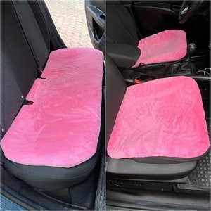 Pink 3 Piece Reversible Faux Fur Car Seat Cover Set, Plush Furry Car Accessories for Women, Cozy Interior Decor, Winter Car Gift