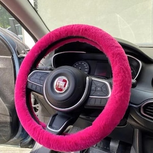 Fuchsia Soft Fluffy Car Steering Wheel Cover For Women - Car Accessories Steering Wheel Cover - Cozy Car Interior- Cute Girly Car Accessory