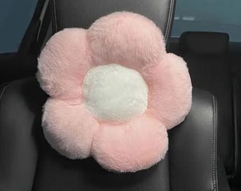Flauschiges Autokissen | Niedliches Kopfkissen mit Herz Motiv | Girly Autozubehör | Plüsch-Auto-Dekor für Frauen | Gemütliches Reise-Kissen