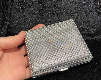 Square Cigarette Case, Womens Cigarette Holder, Bling Metal Cigarette Box,  Crystal Cigarette Case, Stylish Gift for Her