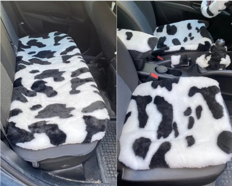 Cow Black White Faux Fur Furry Car Seat Covers Women Car Etsy