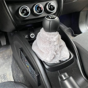 Grey Fuzzy Car Accessories, Gear Shift Knob Cover, Handbrake Cover, Women Car Accessories, Gift